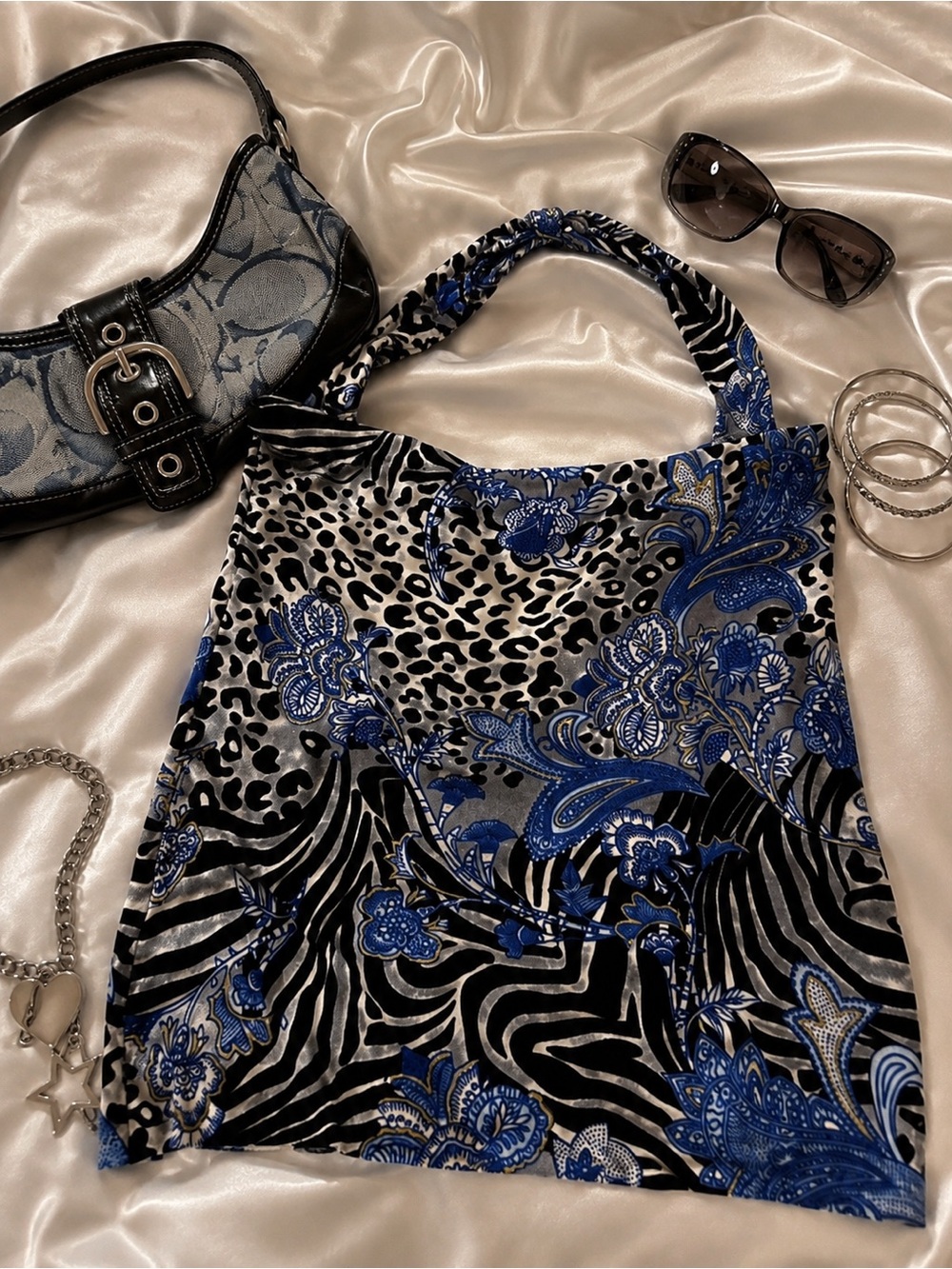 Y2K Cache Halter Top Blue, Black, White